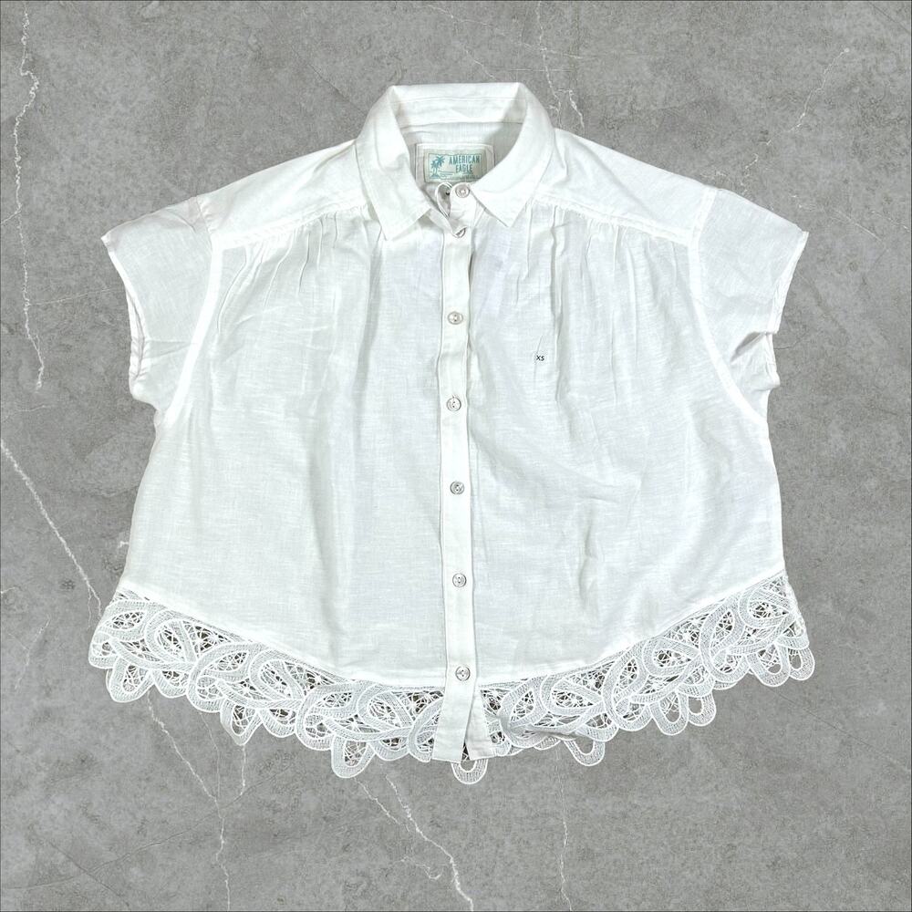 American Eagle Shirt Womens XS White Boho Oversized Resort Lace‎ Cutout  NWT